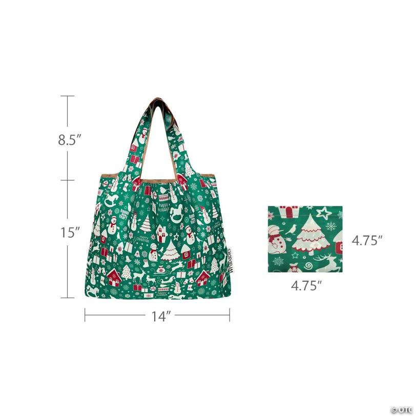 Wrapables Medium Nylon Reusable Shopping Bags (Set of 2), Christmas Green