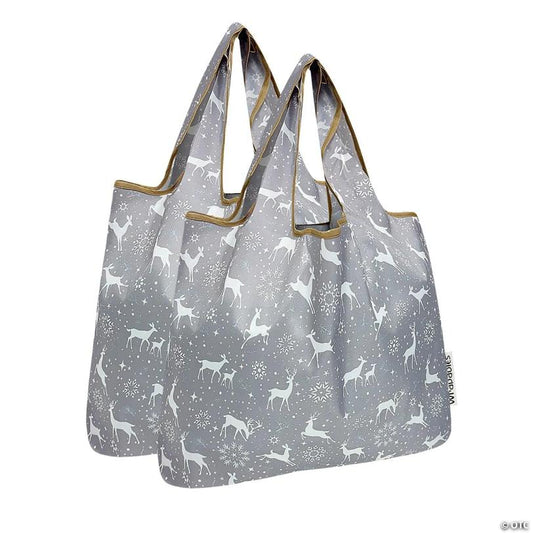Wrapables Medium Nylon Reusable Shopping Bags (Set of 2), Dancing Deer
