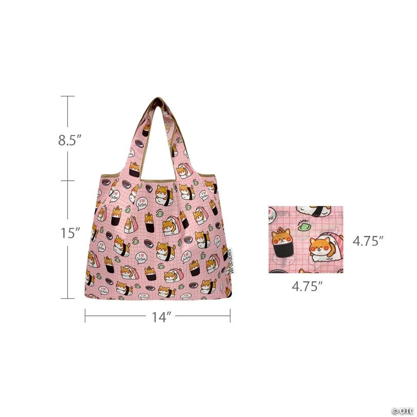 Wrapables Medium Nylon Reusable Shopping Bags (Set of 2), Doggy Sushi