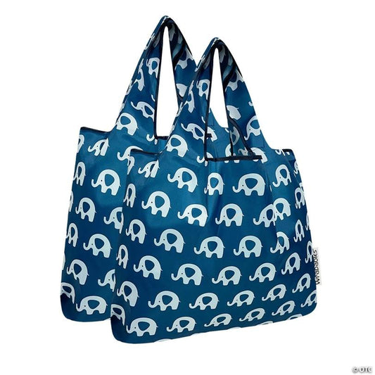 Wrapables Medium Nylon Reusable Shopping Bags (Set of 2), Happy Elephants