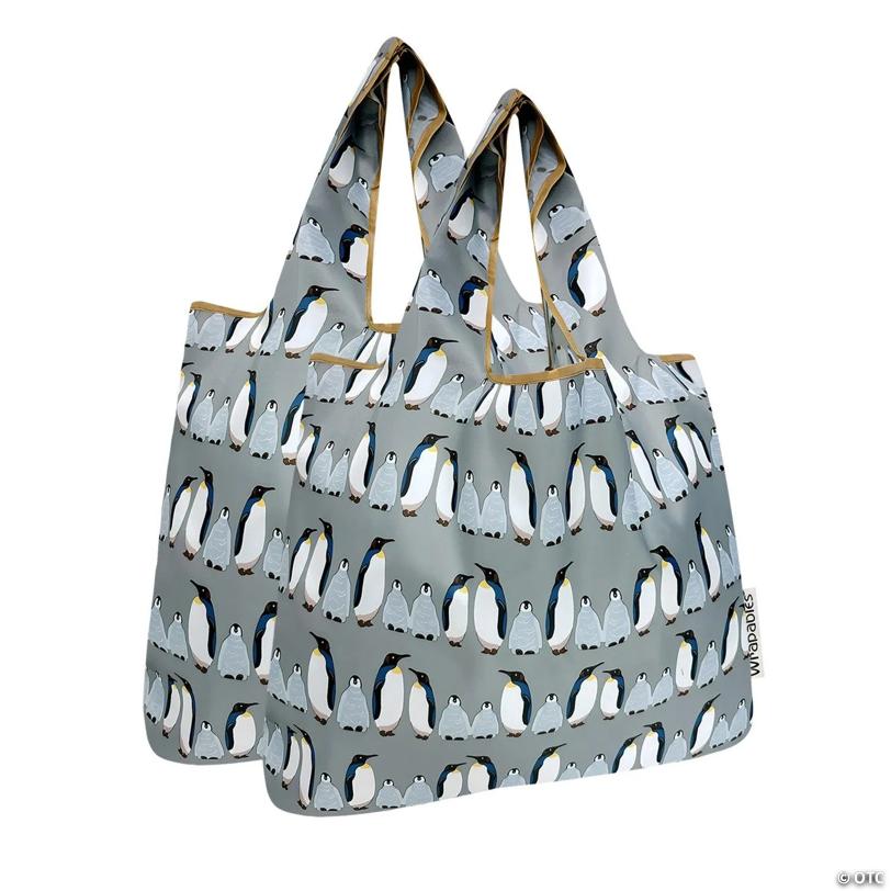 Wrapables Medium Nylon Reusable Shopping Bags (Set of 2), Penguins