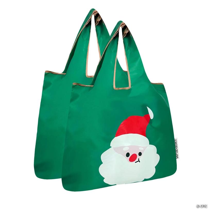 Wrapables Medium Nylon Reusable Shopping Bags (Set of 2), Santa