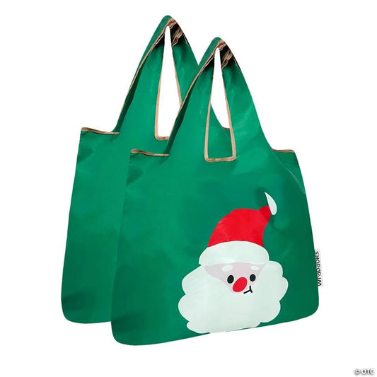 Wrapables Medium Nylon Reusable Shopping Bags (Set of 2), Santa