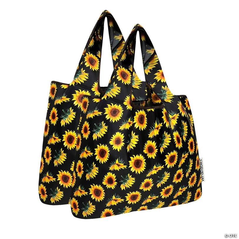 Wrapables Medium Nylon Reusable Shopping Bags (Set of 2), Sunflowers