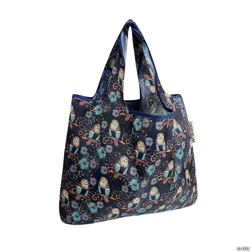 Wrapables Small Foldable Tote Nylon Reusable Grocery Bags, Deco Owls