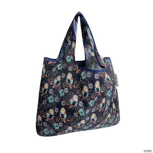 Wrapables Small Foldable Tote Nylon Reusable Grocery Bags, Deco Owls