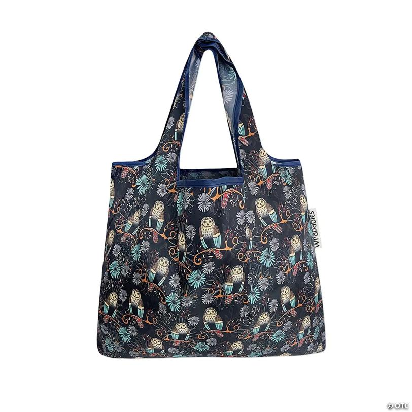 Wrapables Small Foldable Tote Nylon Reusable Grocery Bags, Deco Owls