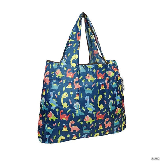 Wrapables Small Foldable Tote Nylon Reusable Grocery Bags, Dinosaurs