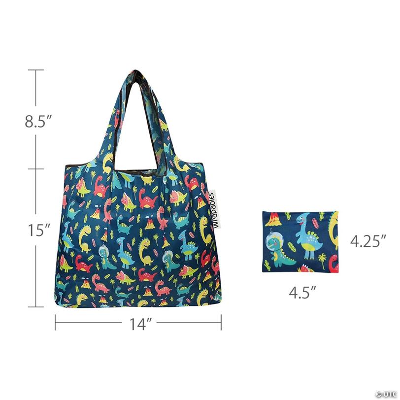 Wrapables Small Foldable Tote Nylon Reusable Grocery Bags, Dinosaurs