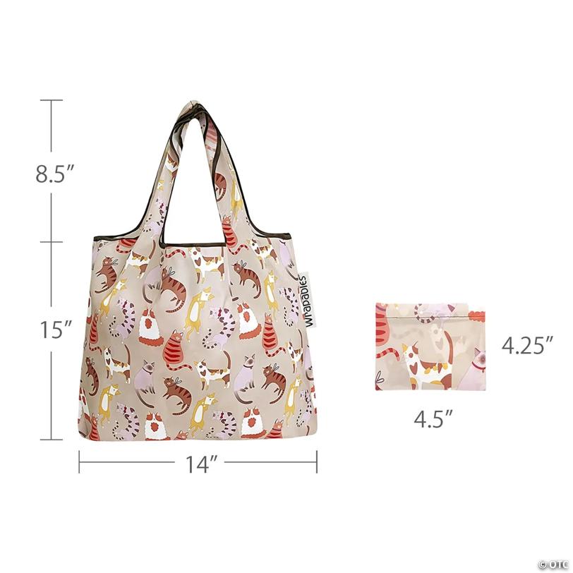Wrapables Small Foldable Tote Nylon Reusable Grocery Bags (Set of 6), Infinite Cats