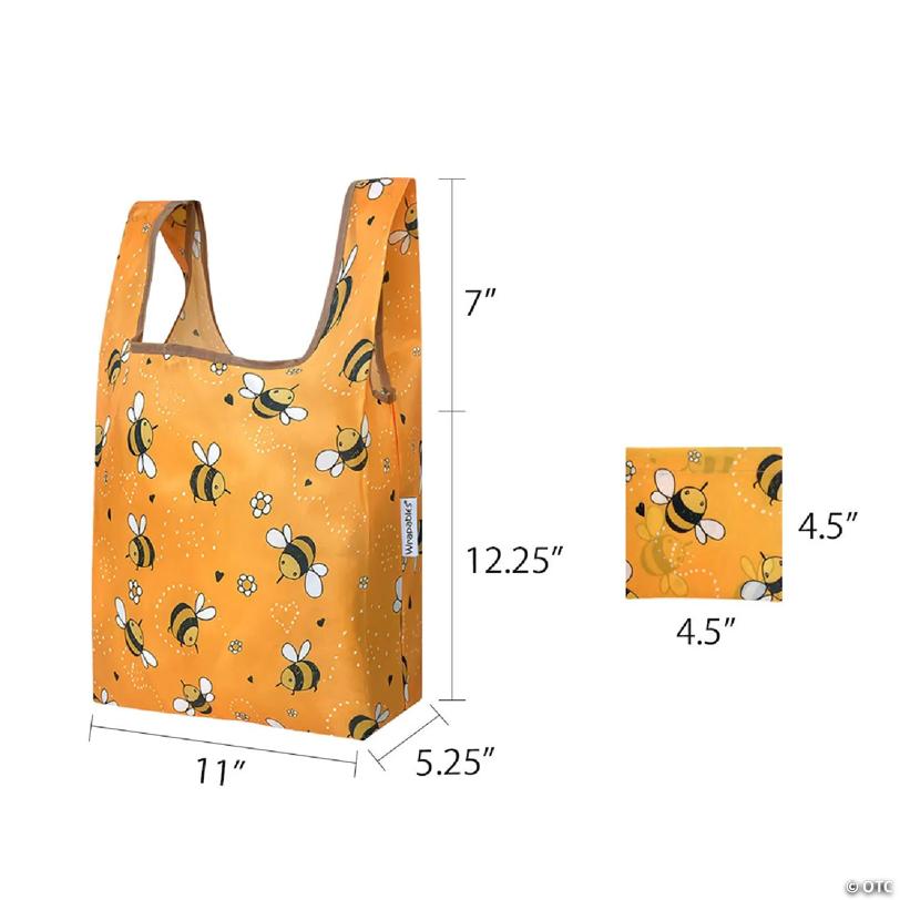 Wrapables Small JoliBag Nylon Reusable Grocery Bag, 2 Pack, Bumblebee