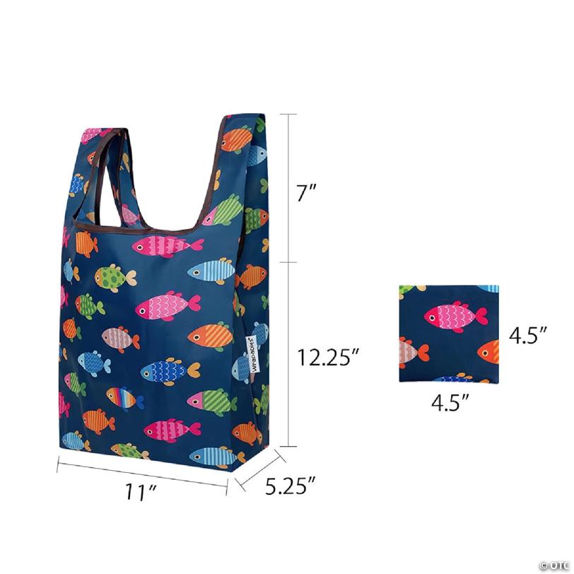 Wrapables Small JoliBag Nylon Reusable Grocery Bag, Colorful Fish