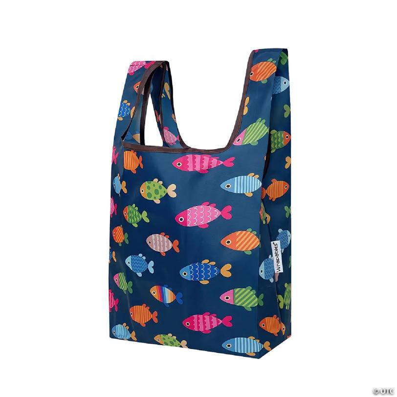 Wrapables Small JoliBag Nylon Reusable Grocery Bag, Colorful Fish