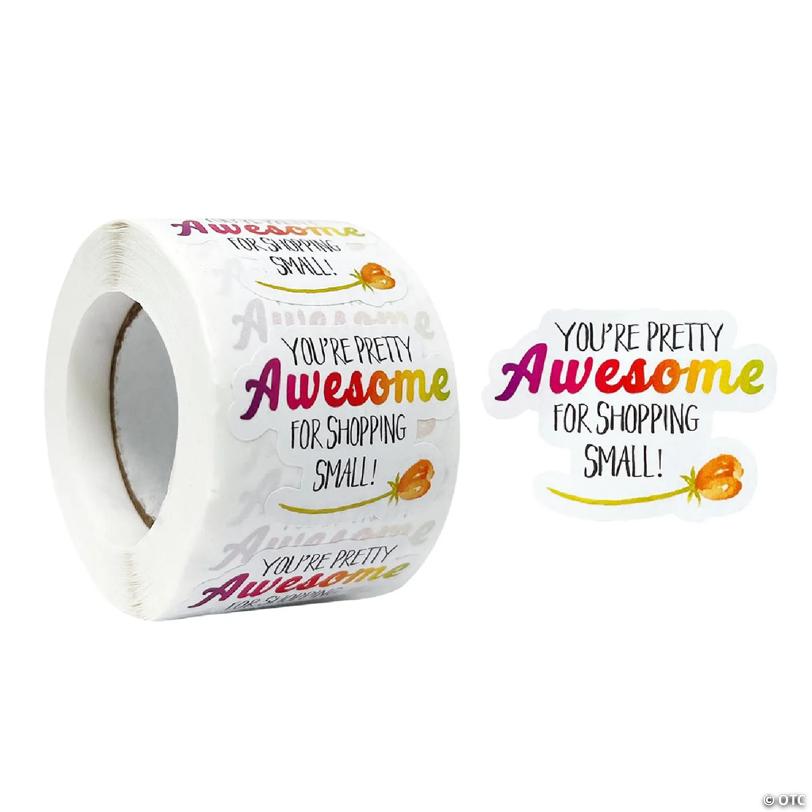 Wrapables You're Awesome Small Business Thank You Stickers Roll, Sealing Stickers and Labels for Boxes, Envelopes, Bags and Packages (500pcs) | USA Decoration®