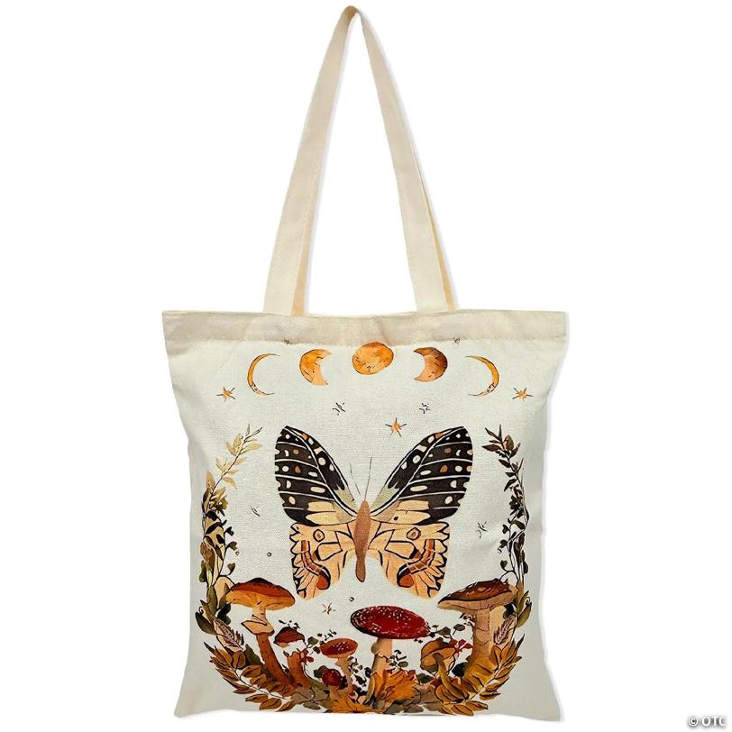 Wrapables Zippered Canvas Tote Bag, Reusable Grocery Shopping Bag, Butterfly and Moon