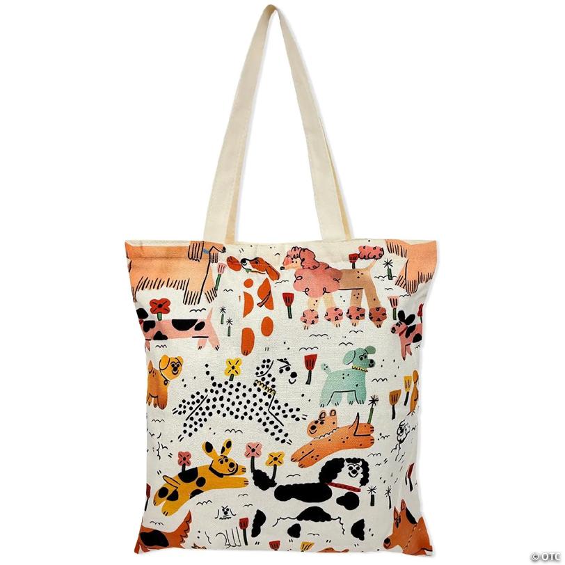 Wrapables Zippered Canvas Tote Bag, Reusable Grocery Shopping Bag, Dogs