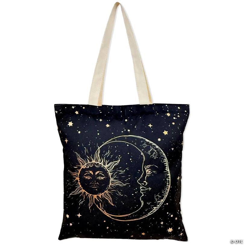 Wrapables Zippered Canvas Tote Bag, Reusable Grocery Shopping Bag, Sun and Moon