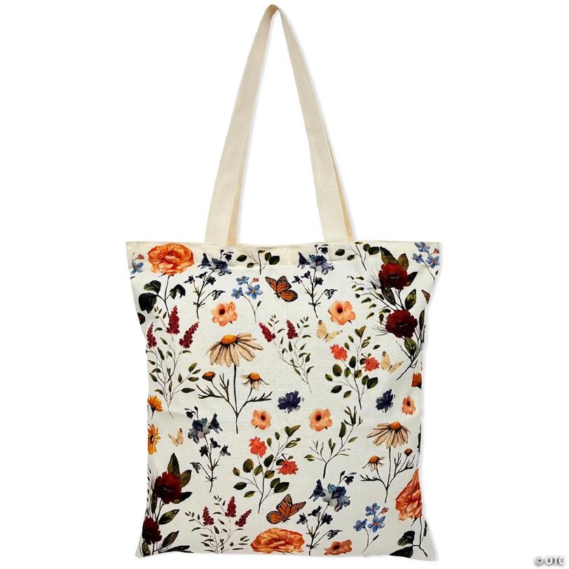 Wrapables Zippered Canvas Tote Bag, Reusable Grocery Shopping Bag, Vintage Floral
