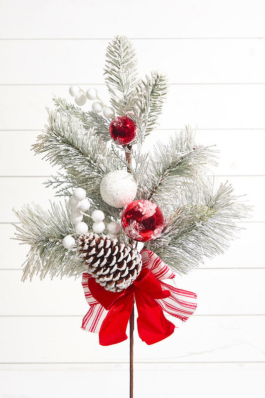 30" Christmas Ball Berry Cedar Spray Red & White Festive Holiday Decor