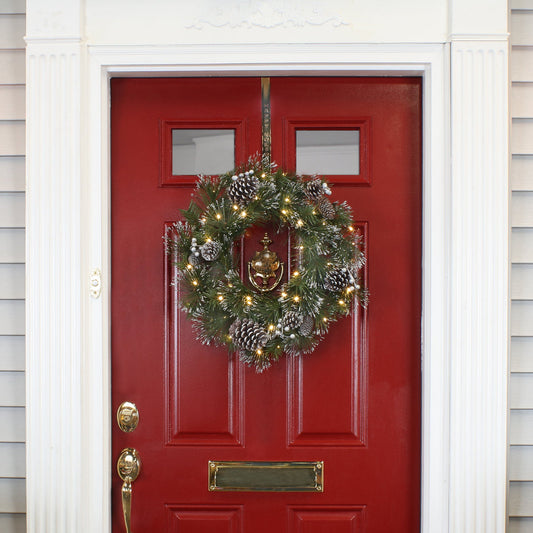 Pre Lit Whitter Pine Christmas Wreath with LED Lights Pinecones and White Berries 24 Inches | USA Decoration®