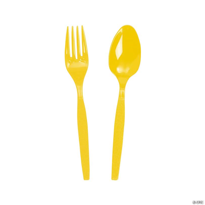 Yellow Plastic Fork & Spoon Cutlery Set - 16 Ct. | USA Decoration®