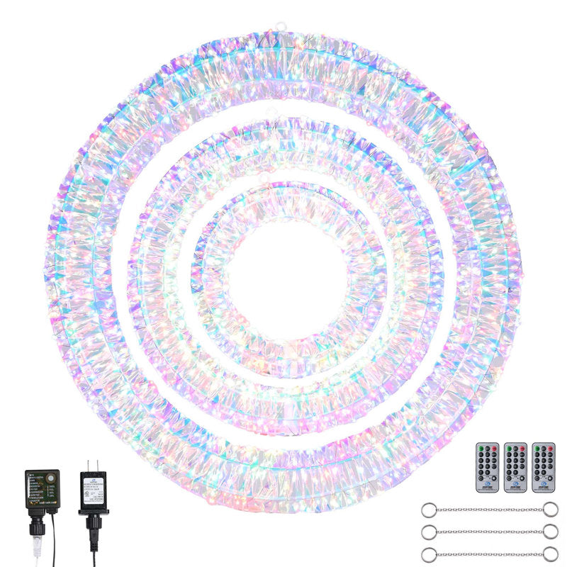 Pre-lit hanging led ring lights