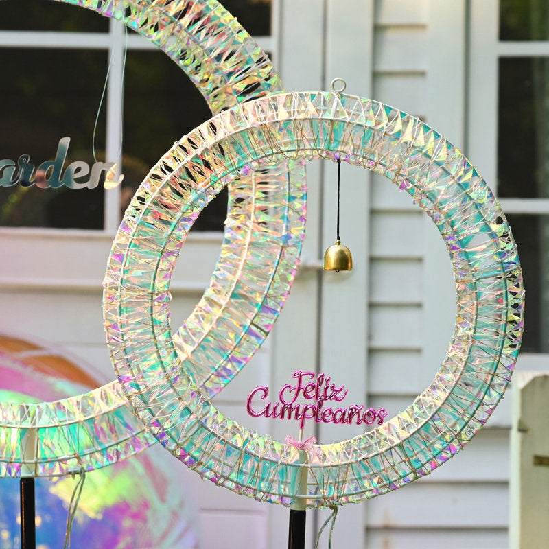 Yescom 3pcs Pre-Lit LED Wreath Hanging Ring Lights Iridescent Decor for Floral Window Display Party Wedding, Holographic Hoop Gala Decoration