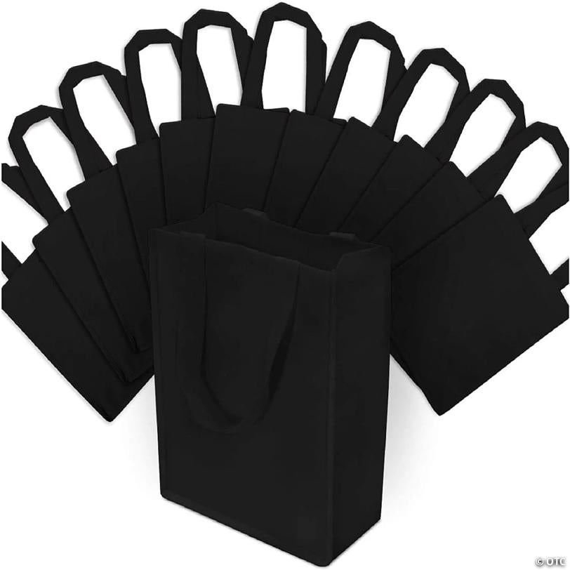 Zenpac- Black Fabric Small Reusable Bags with Handles for Retail Stores 12 Pack 8x4x10