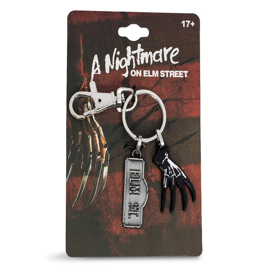 A Nightmare On Elm Street Sign and Freddy Glove Heavy Duty Metal Car Keychain | USA Decoration®