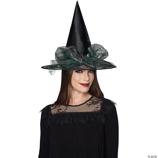 Adults Black Witch Hat with Tulle Bow | USA Decoration®