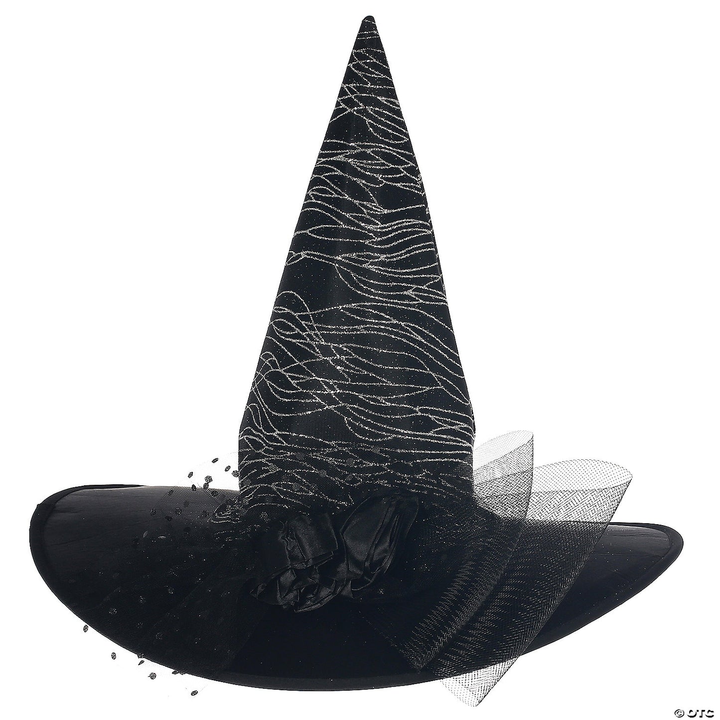 Adults Deluxe Black Witch Hat with Silver Glitter & Tulle | USA Decoration®