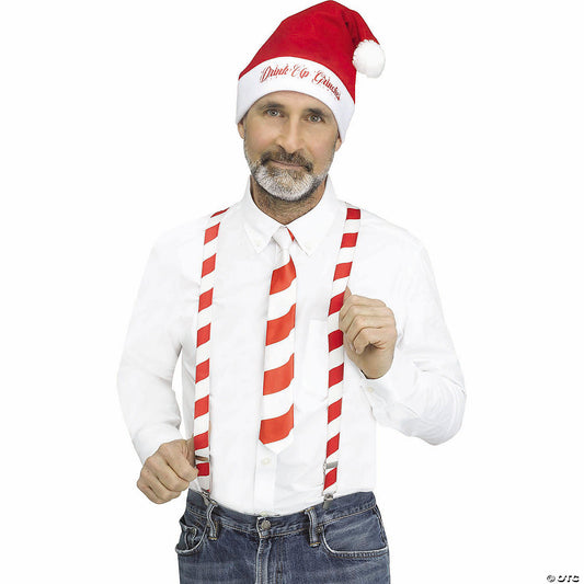 Each: Adults Red & White Candy Cane Stripe Holly Day Christmas Suspenders Kit | USA Decoration®