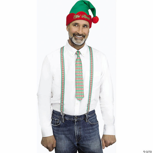 Each: Adults Red, White & Green Stripe Holly Day Christmas Suspenders Kit | USA Decoration®