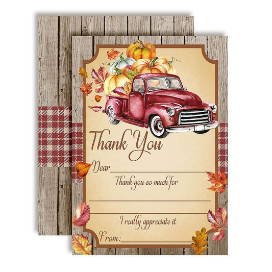 AmandaCreation Red Truck With Pumpkins Thank You Cards 20pc. | USA Decoration®
