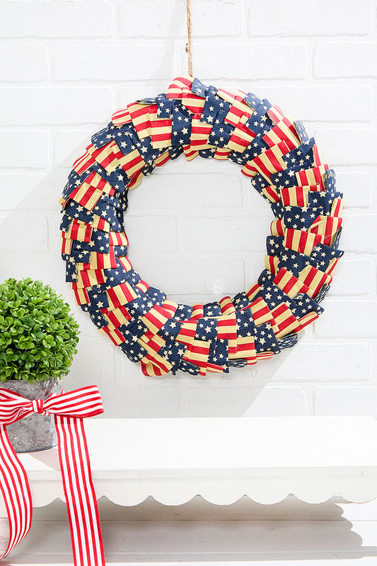 20" Americana Fabric Wreath Patriotic Red, White & Blue Décor for Front Door or Wall
