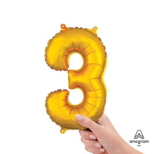 16 inch NUMBER 3 - ANAGRAM - GOLD (AIR-FILL ONLY) | USA Decoration®