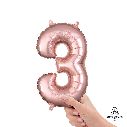16 inch NUMBER 3 - ANAGRAM - ROSE GOLD (AIR-FILL ONLY) | USA Decoration®