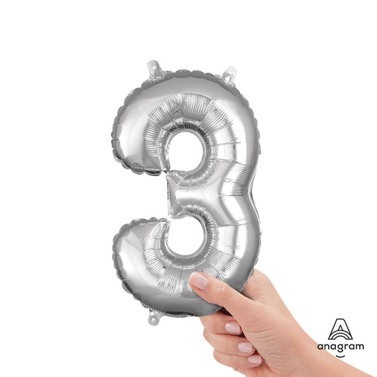 16 inch NUMBER 3 - ANAGRAM - SILVER (AIR-FILL ONLY) | USA Decoration®