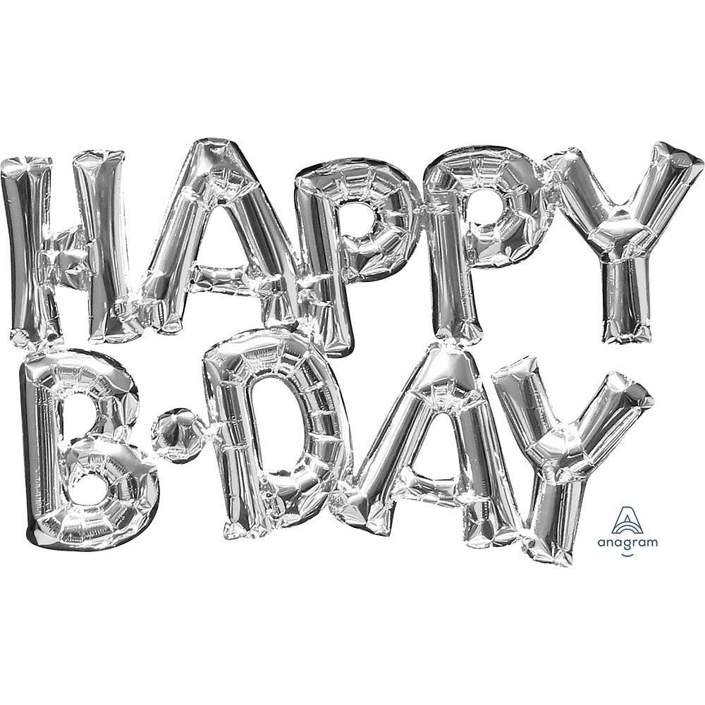 30? BLOCK PHRASE: "HAPPY B-DAY" - SILVER (AIR-FILL ONLY) | USA Decoration®