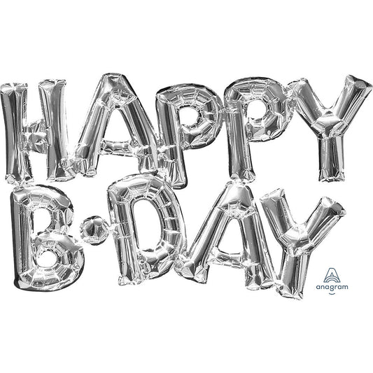 30? BLOCK PHRASE: "HAPPY B-DAY" - SILVER (AIR-FILL ONLY) | USA Decoration®