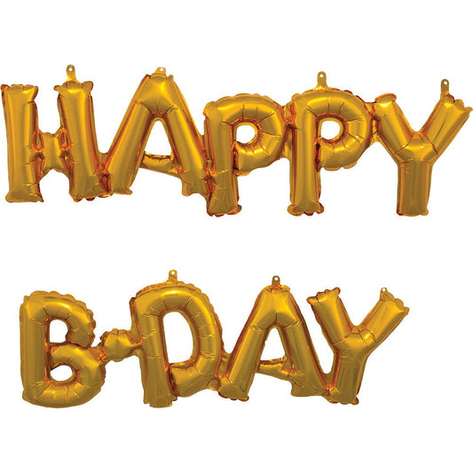 30? BLOCK PHRASE "HAPPY BDAY" - GOLD (AIR-FILL ONLY) | USA Decoration®