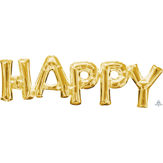 30? BLOCK PHRASE: "HAPPY" - GOLD (AIR-FILL ONLY) | USA Decoration®