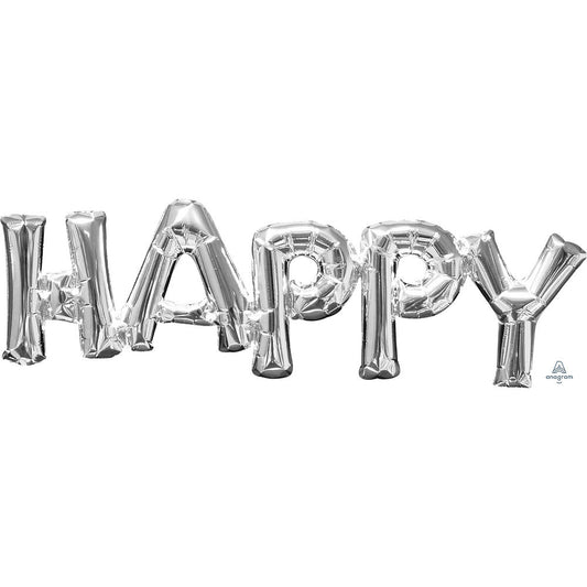 30? BLOCK PHRASE: "HAPPY" - SILVER (AIR-FILL ONLY) | USA Decoration®