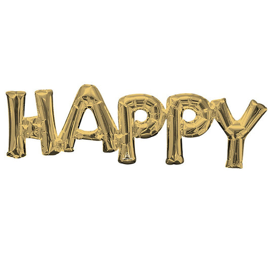30? BLOCK PHRASE "HAPPY" WHITE GOLD (AIR-FILL ONLY) | USA Decoration®