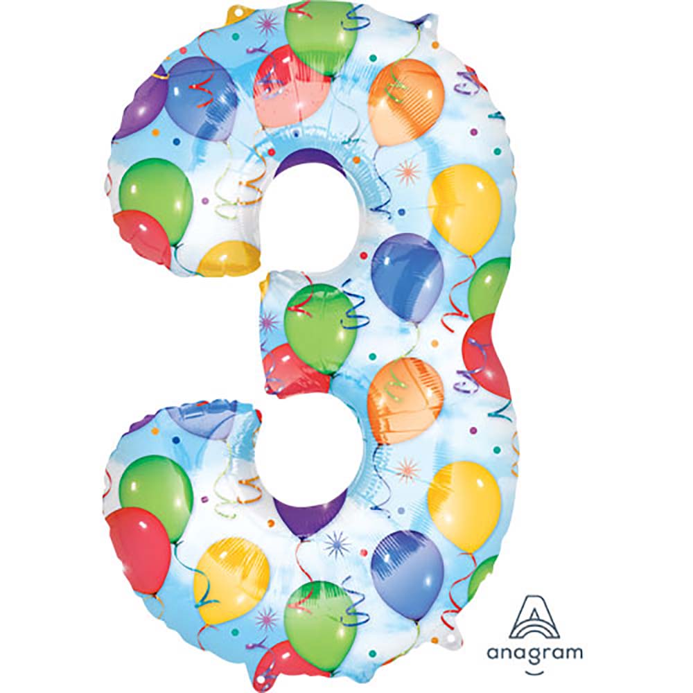 34 inch NUMBER 3 - ANAGRAM - BALLOONS & STREAMERS | USA Decoration®
