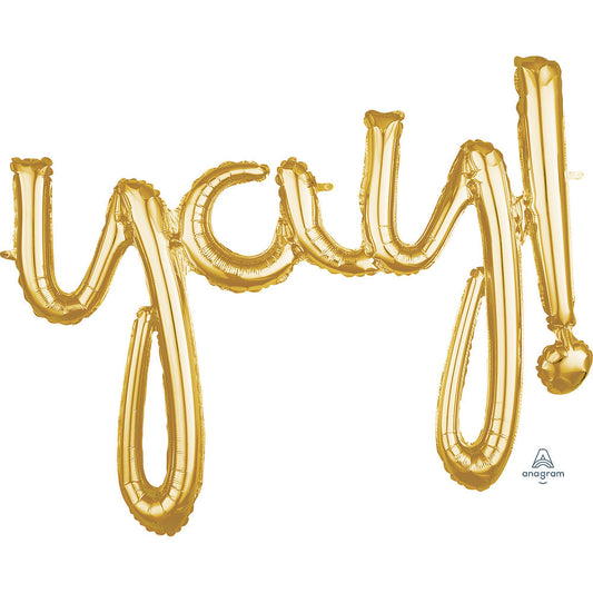 35? SCRIPT PHRASE: "YAY!" - GOLD (AIR-FILL ONLY) | USA Decoration®