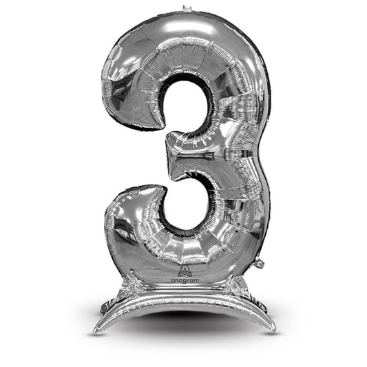 53 inch STAND-UP NUMBERZ 3 - SILVER (AIR-FILL ONLY) | USA Decoration®