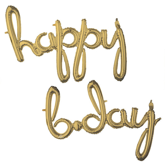 SCRIPT PHRASE ?HAPPY BDAY" WHITE GOLD (AIR-FILL ONLY) | USA Decoration®