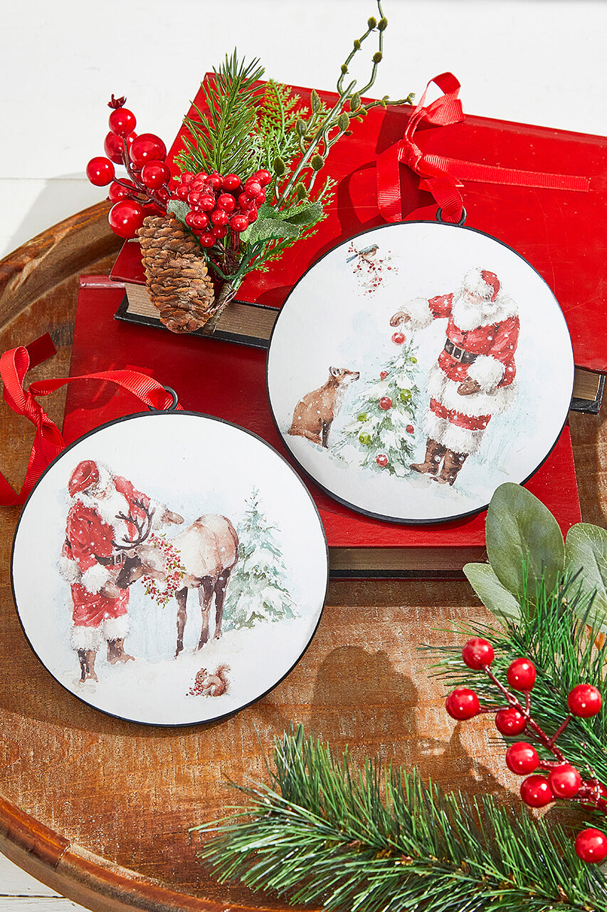 5.75” Santa and Animal Disc Ornament