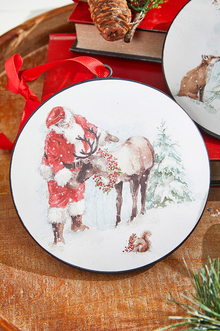 5.75” Santa and Animal Disc Ornament